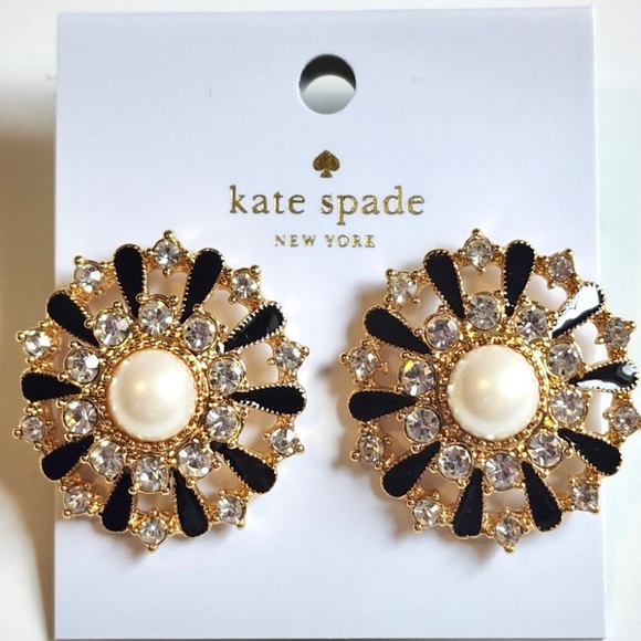 Kate Spade Tuxedo Pearls Black/ Crystal/ Cream Pearl Stud Earrings - Picture 4 of 6